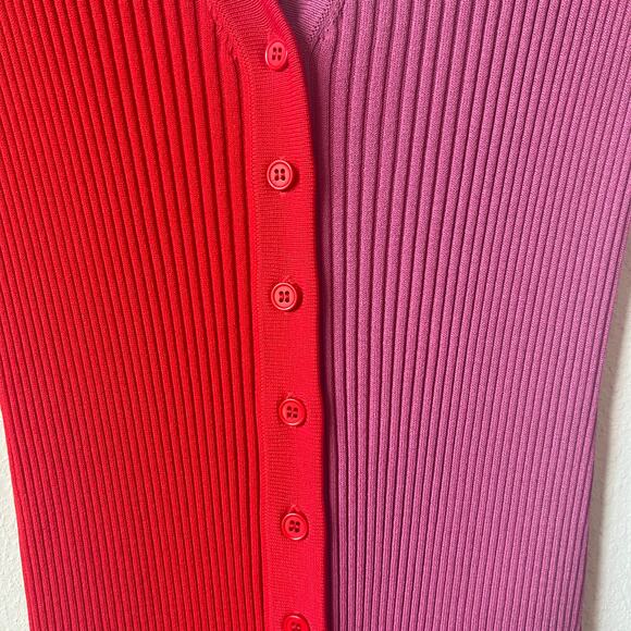 STAUD Shoko Colorblock Ribbed Sweater Dress In Poppy Rosebud Size M - Picture 7 of 13